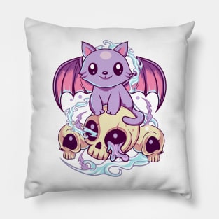 Skull Cat Kawaii Gothic Pillow