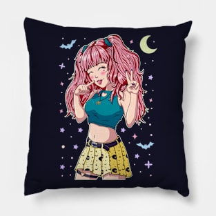 Cute Anime Girl Pink Hair Pillow