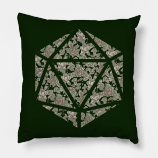 Sage Green and Red Gradient Rose Vintage Pattern Silhouette D20 - Subtle Dungeons and Dragons Design Pillow