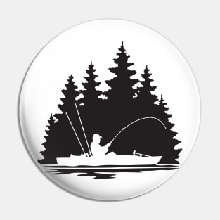 Kayak Fisherman Lake Scene Silhouette Pin