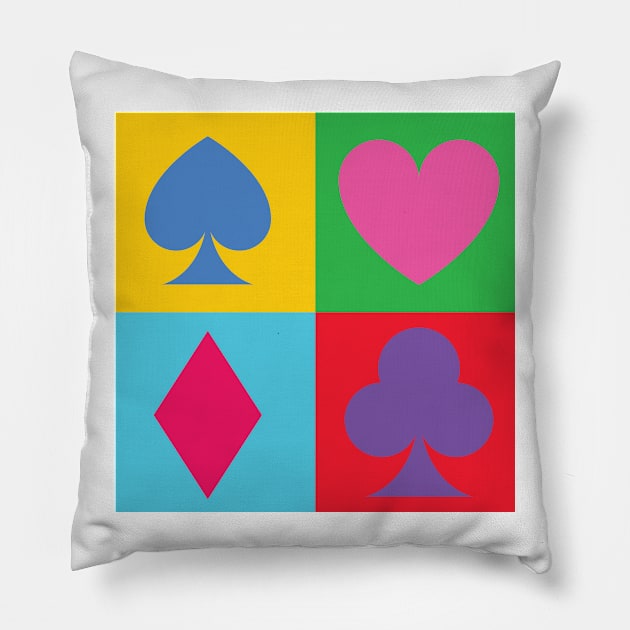 Pop Art Playing Card Suits Pillow by orumcartoons