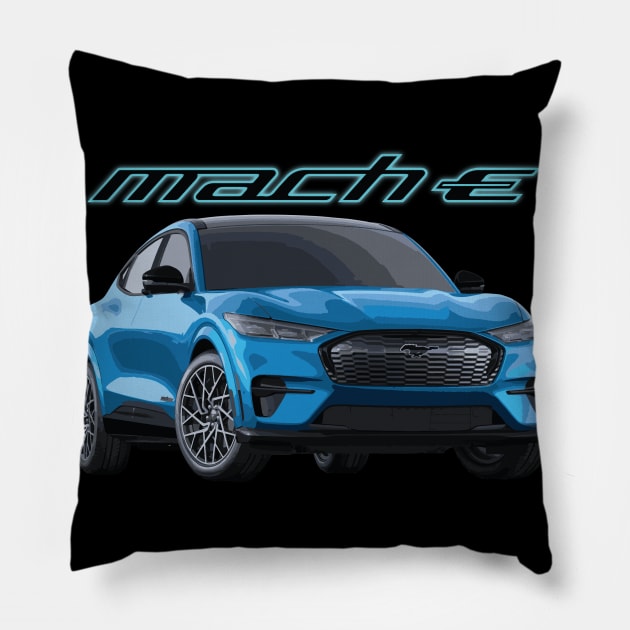 MUSTANG MACH-E GT Grabber Blue Electric Pillow by cowtown_cowboy