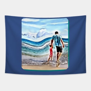 Father and child beach passive income make money Tapestry
