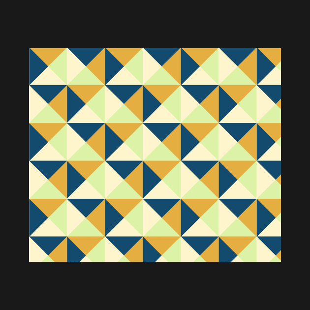 Navy Blue Lime Burnt Orange Cream Triangle Geometric Pattern by dreamingmind