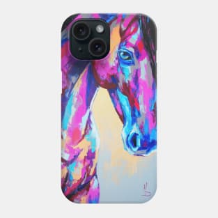 Oil horse portrait painting in multicolored tones. Phone Case