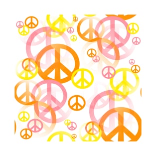 1960's Retro Peace Signs in Orange, Pink and Yellow T-Shirt