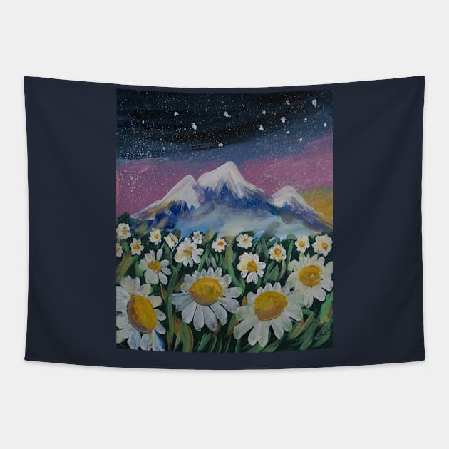 Chamomile mountain Original Oil-Paint Art Tapestry by luckycreation