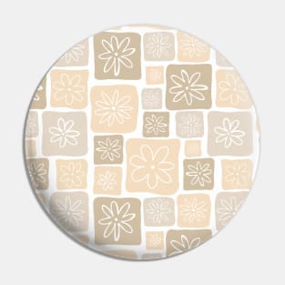 Doodle Squares with Flowers Beige Pin