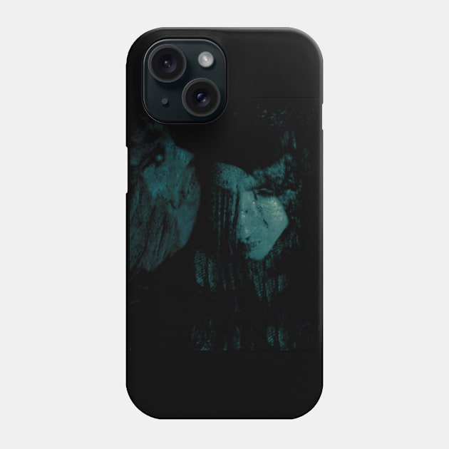 Portrait, collage, special processing. Man, dark costume, long hair, looking down. On left demon of gold. Aquamarine, like drawn. Phone Case by 234TeeUser234