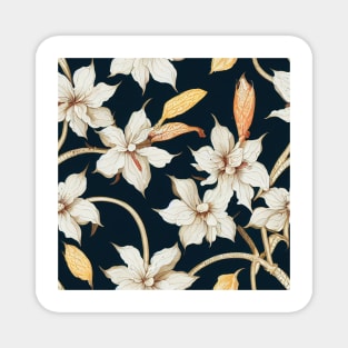Vintage Floral Cottagecore Romantic Flower Design Black and White Monochrome Magnet