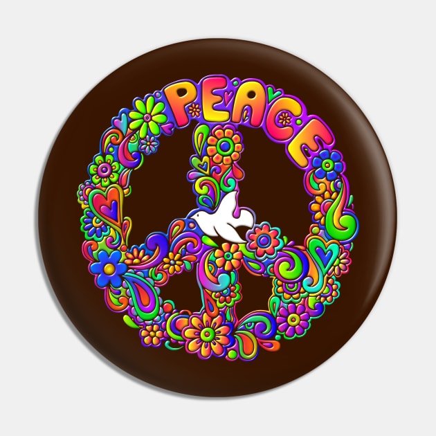 Hippie Flower Power Peace Sign Pin by AlondraHanley