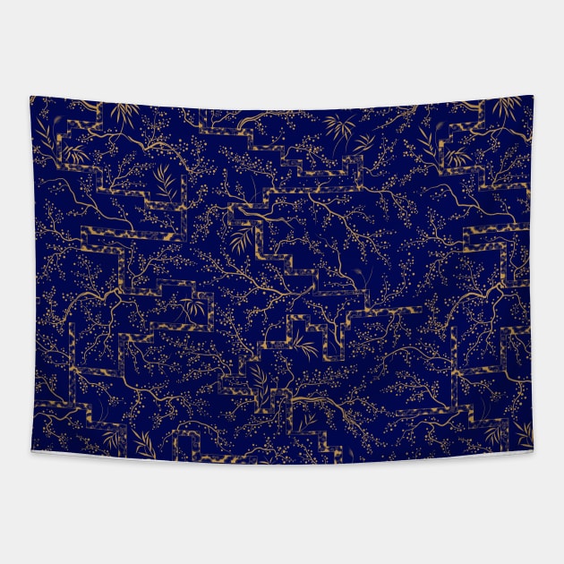 Sakura bloom in royal blue Tapestry by runcatrun