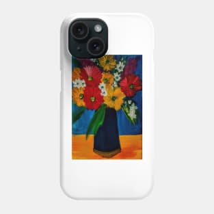 Some abstract mixed flowers in a metallic vase Phone Case