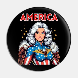 America: Patriotic USA Female Comic Book Superhero July 4th Pin