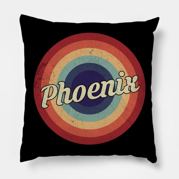 Phoenix - Retro Circle Vintage Pillow by Creerarscable