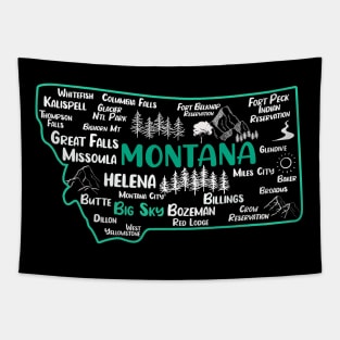 Cute map of Big Sky Montana, Helena, Missoula, Great Falls, Bozemian, Billings, Kalispell Tapestry