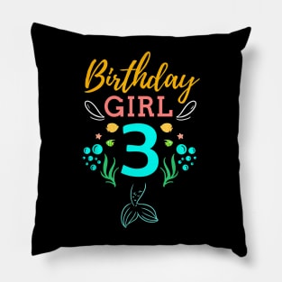 Mermaid Birthday Girl 3 Years Old It's My 3rd Birthday Pillow