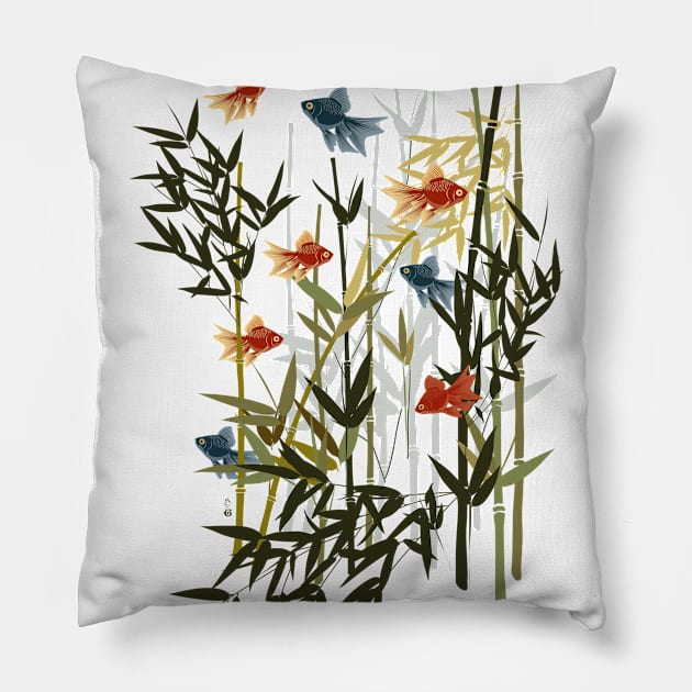 Fishes and Bamboo Pillow by HagalArt