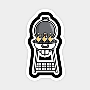 Round Barbecue Grill with Flames Sticker vector illustration. Food BBQ object icon concept. Electric barbecue grill device for frying food sticker design with shadow. Magnet