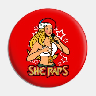 She Raps Female Superhero Rapping Pin