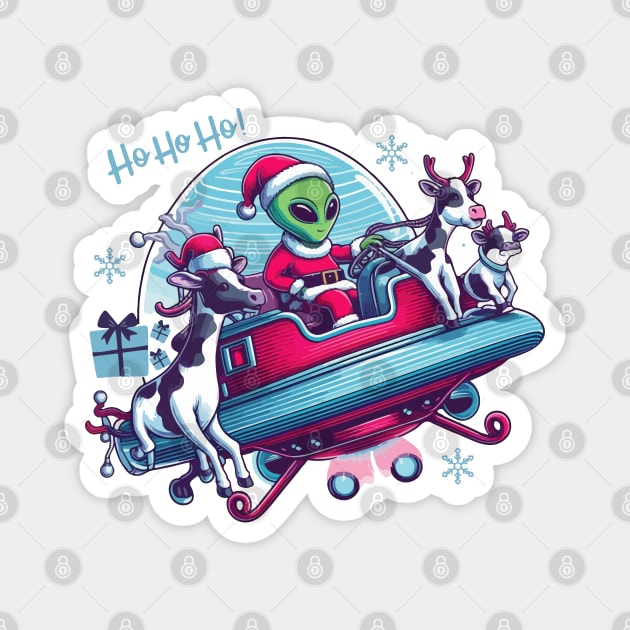 Extraterrestrial Christmas. Alien Santa Claus. Santa's sleigh. Magnet by Ideas Design