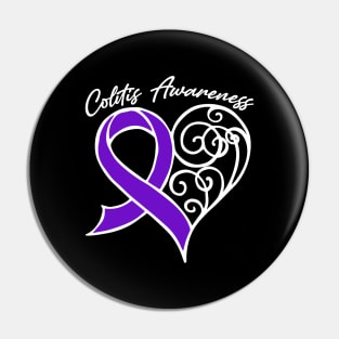 Colitis Awareness Heart Ribbon Gift Valentines Day - In This Family Nobody Fights Alone Pin