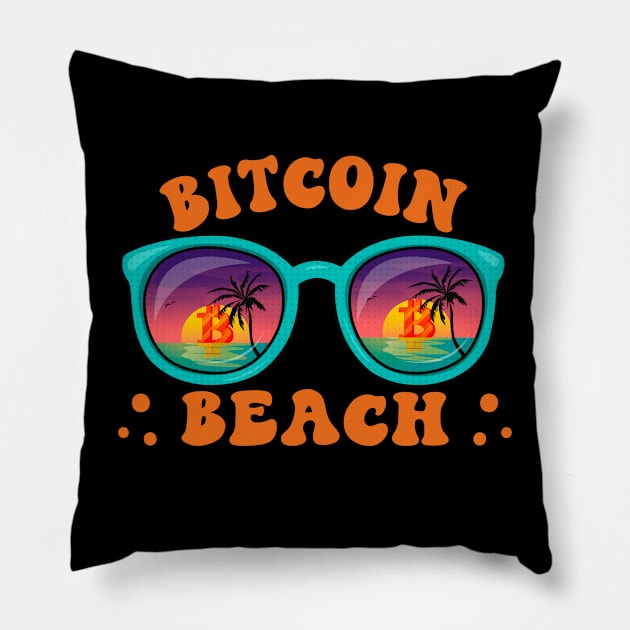 Cool Bitcoin Beach BTC Logo Sunglasses Gift Ideas Pillow by BonnaVida