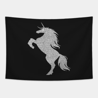 Silver Faux Glitter Magical Rearing Unicorn Tapestry