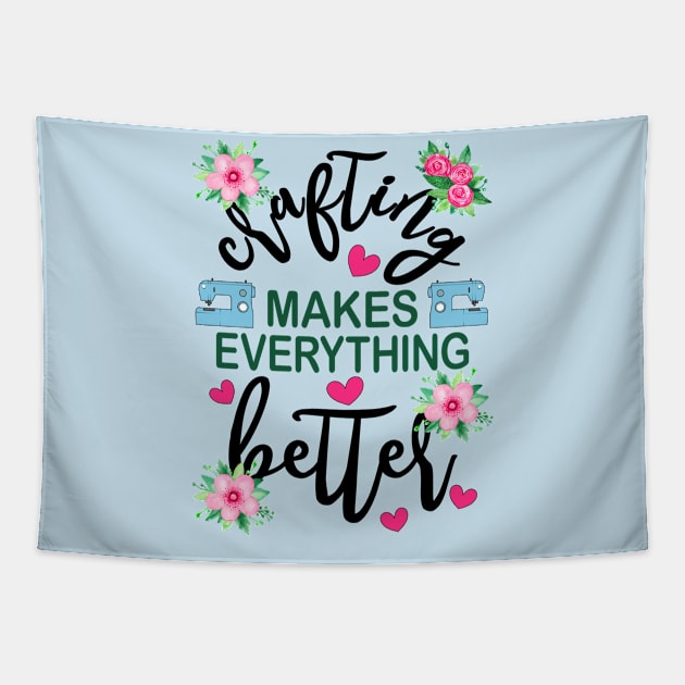 Crafting Makes Everything Better Sewing Machine Floral Tapestry by alcoshirts