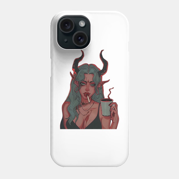Devil Girl Smoking Cigarette and Coffee Phone Case by Vlaa