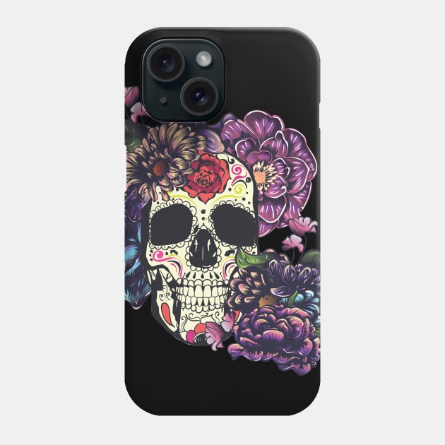 Sugar skull with flowers Phone Case by AnnArtshock