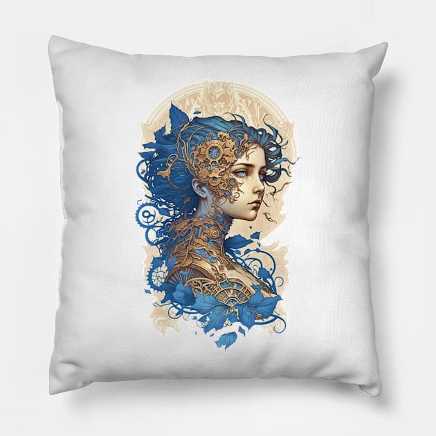 Steampunk Golden Woman 2 - A fusion of old and new technology Pillow by SMCLN