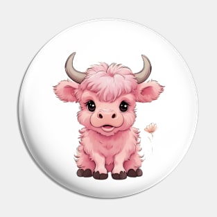 Cute Pink Fluffy Highland Cow Pin