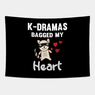 K-Dramas bagged my heart with cute raccoon - stole my heart on black Tapestry