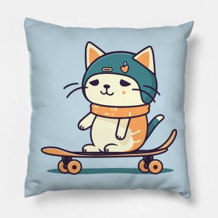 Funny cat on skateboard Pillow