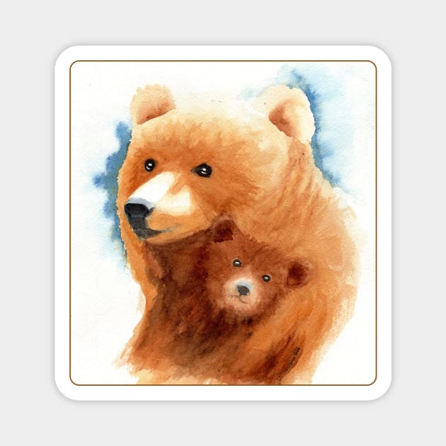 Little Bear and Mom Watercolor Painting Magnet by MMcBuck