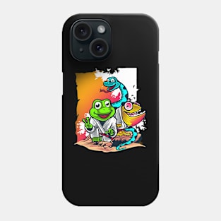 Kung fu Frog Snake and gecko reptiles colorful vibrant graphic Phone Case