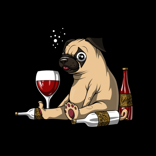 Drunk Pug Wine Drinking Dog by underheaven