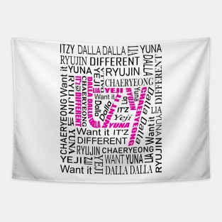 ITZY NAMES AND MUSIC COLLAGE PINK AND BLACK Tapestry