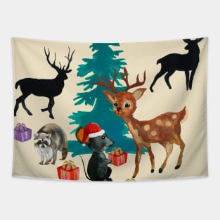 Christmas at the forest animals Tapestry