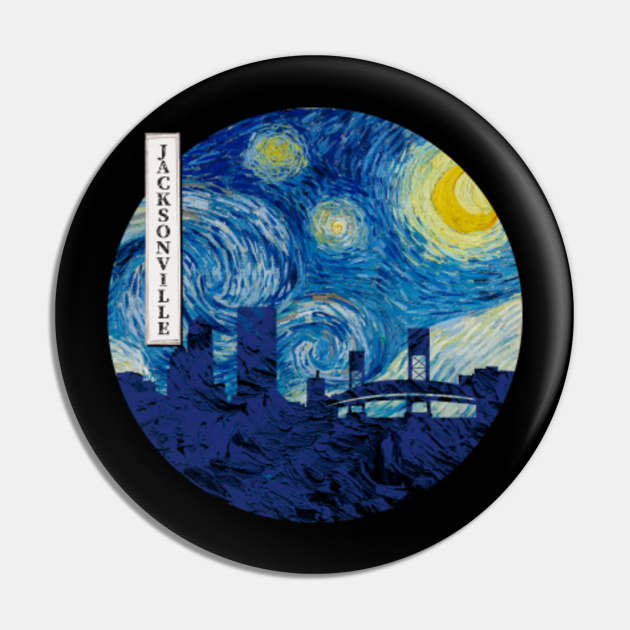 Jacksonville Van Gogh Starry Night Circle Jacksonville Pin TeePublic