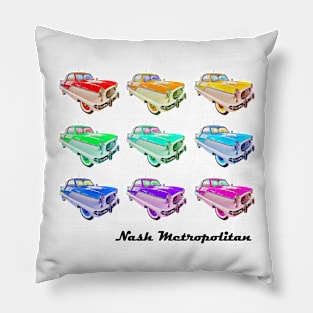 Nash Metropolitan (rainbow colors in a grid + name in black) - classic vintage cars reimagined Pillow