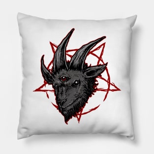 Black Baphomet Goat Head over Red Pantagram Pillow