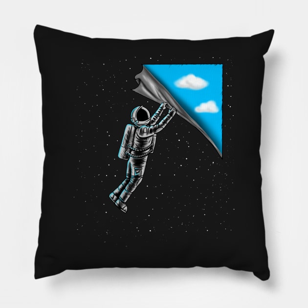 Astronaut open the sky Pillow by coffeeman