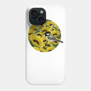 Titmice and Sunflowers Illustration Phone Case
