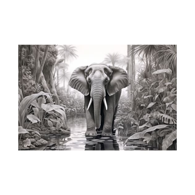 Elephant Animal Discovery Wild Nature Ink Sketch Style by Cubebox