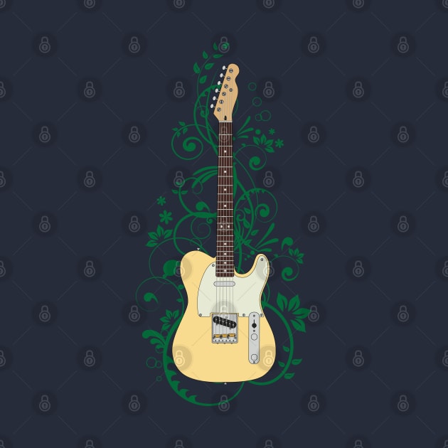 Buttercream T-Style Electric Guitar Flowering Vines by nightsworthy