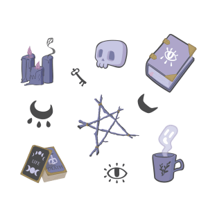 Witchcraft Set of Magic Objects in Purple T-Shirt