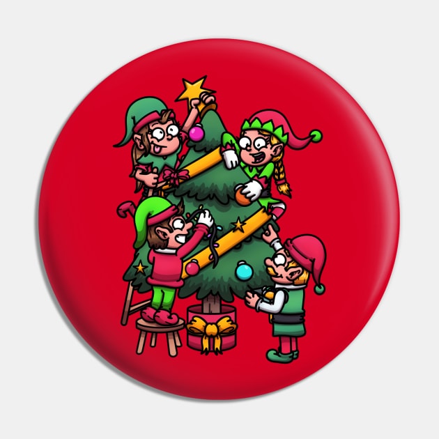 Christmas Elves Decorating Christmas Tree Cartoon Pin by TheMaskedTooner