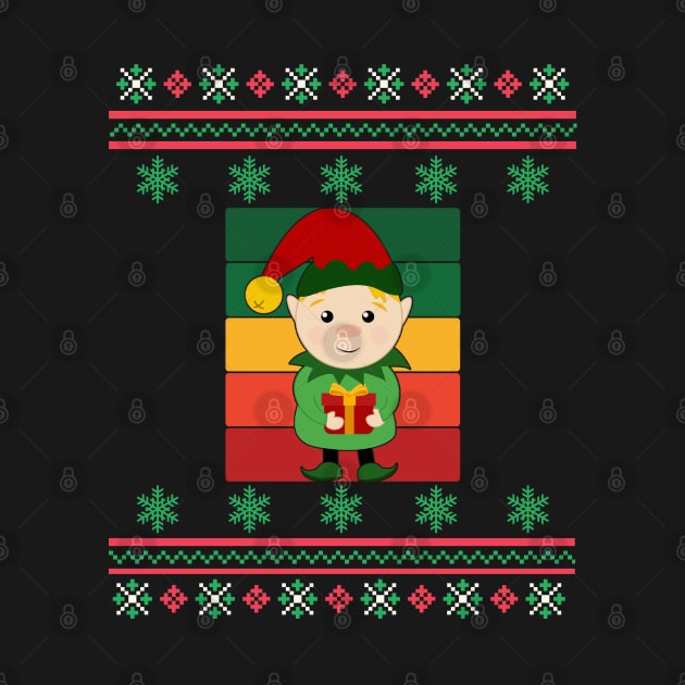 Elf Faux Ugly Christmas Sweater Funny Holiday Design by Up 4 Tee